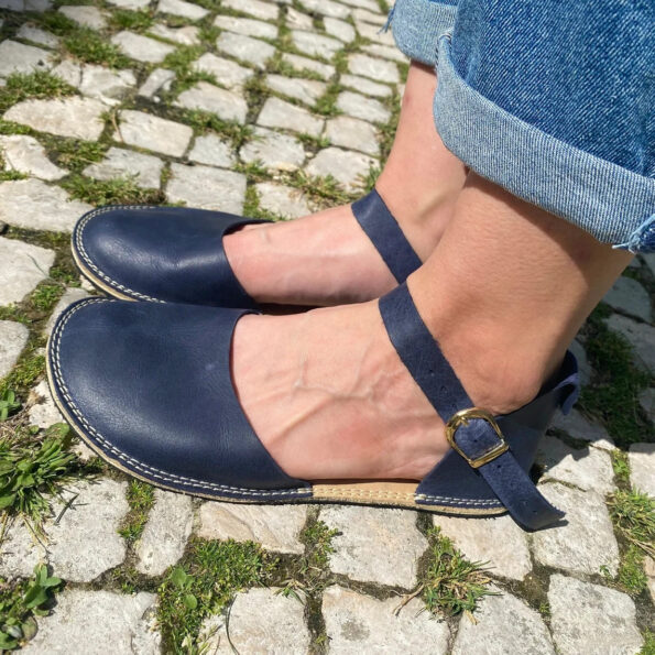 Navy blue minimalist handmade sandals for women