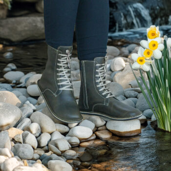 Women's Olive Green Barefoot Long Ankle Boots With Lace