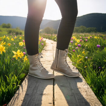 Women’s Mink Barefoot Long Ankle Boots With Lace