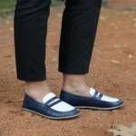 Barefoot Double Color Scarves Moccasin Leather Navy Blue and White