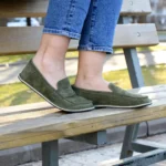 suede green leather loafer