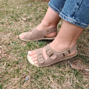 Suede Double Buckle Women Sandals Taupe