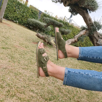 Suede Double Buckle Women Sandals Green
