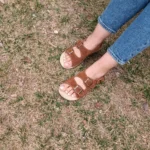 Brown Suede Double Buckle Women Sandals