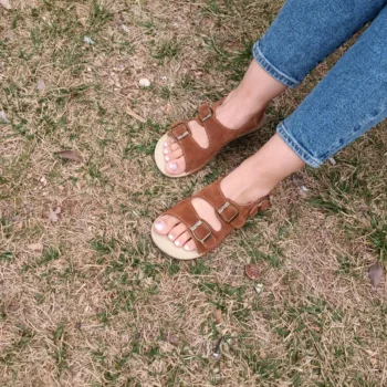 Brown Suede Double Buckle Women Sandals