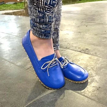 Women’s Blue Barefoot Earthing Moccasin With Laces