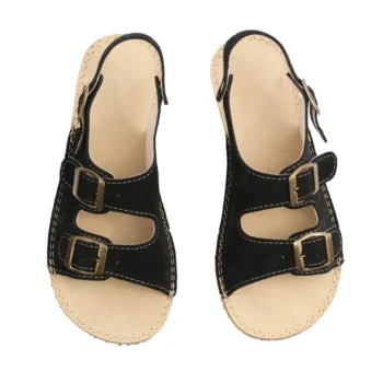 Black Suede Double Buckle Women Sandals