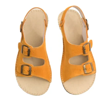 Yellow Suede Double Buckle Women Sandals