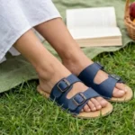 Women's Navy Blue Leather Barefoot Slippers