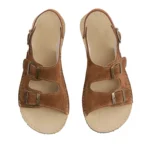 Brown Suede Double Buckle Women Sandals