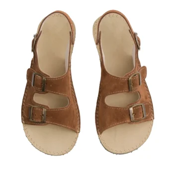 Brown Suede Double Buckle Women Sandals