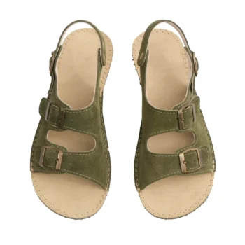 Green Suede Double Buckle Women Sandals