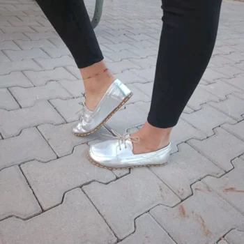 Women’s Silver Barefoot Earthing Moccasin With Laces