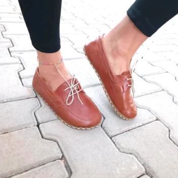Women’s Brown Barefoot Earthing Moccasin With Laces