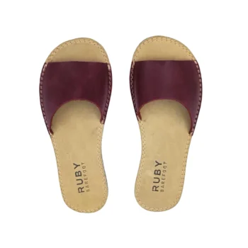 Women’s Handmade Barefoot House Slippers – Burgundy Genuine Leather