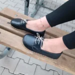 Barefoot Lace-Up Moccasin Leather Sole for Women – Black (Copper Grounding)