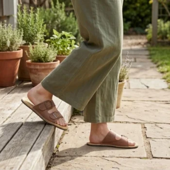 Women's Taupe Leather Barefoot Slippers