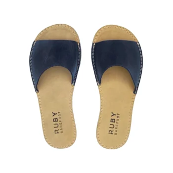 Women’s Handmade Barefoot House Slippers – Navy Blue Genuine Leather